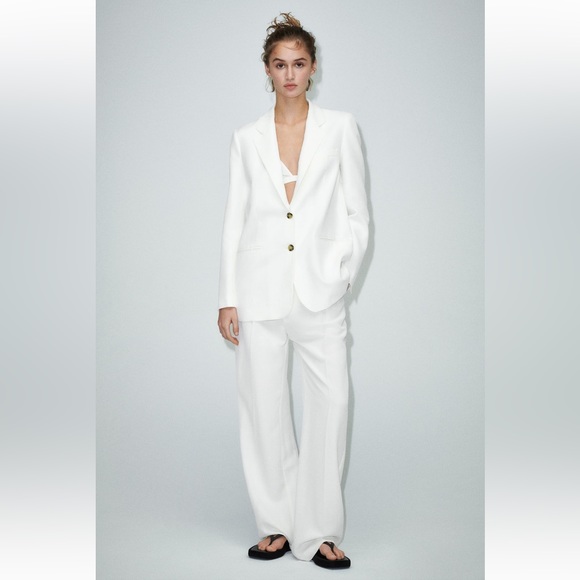 NWT Zara Straight Cut Blazer in Oyster White - Picture 1 of 4